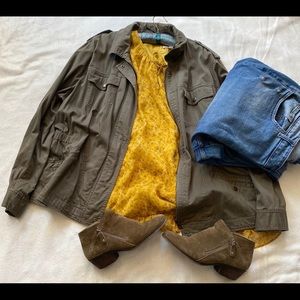 Frilly feminine mustard sleeveless blouse